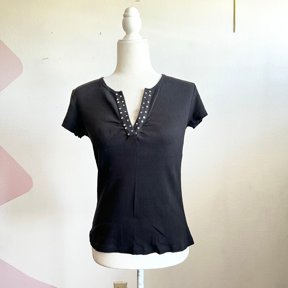 Vintage Black Beaded Top Fairy Grunge Y2K 2000s Gothic Coquette Small